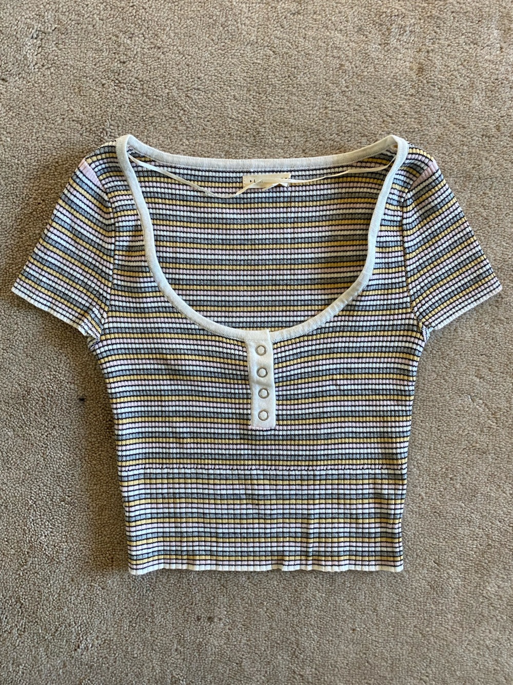 La Hearts Multicolored Striped Ribbed Scoop Neck Crop Top